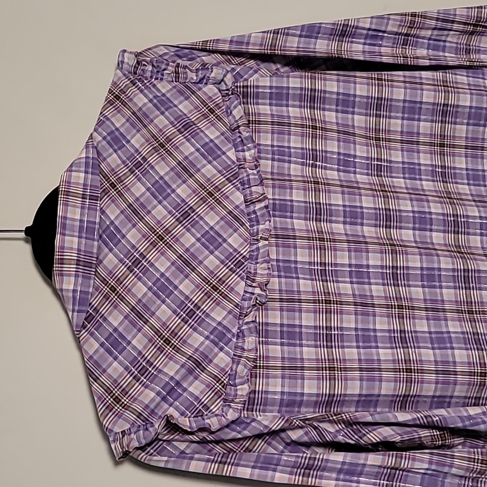 ModCloth Ruffled Up at the Rodeo Purple Shirt L Western Plaid Breathable - Picture 6 of 10